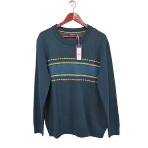 Vineyard Vines Mens 100% Merino Wool OTG Ski Fairisle Crew Green Sweater Size LG